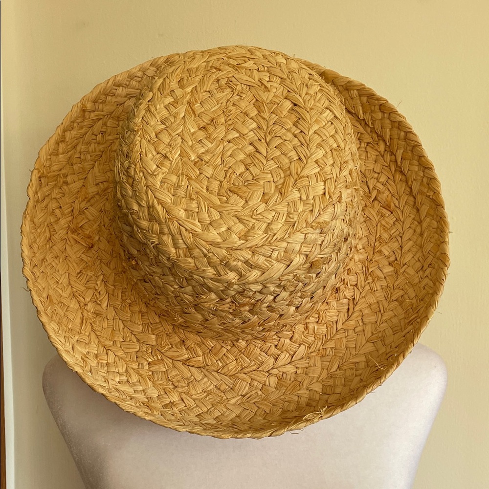 SCALA Natural Straw Large Brim Sun Hat with Animal Print Band Vintage